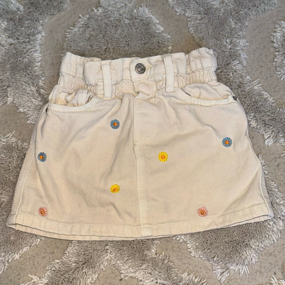 Kids Cream Skirt with Floral Embroidery